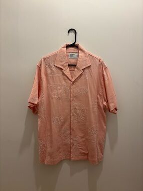 Le Cartel Peach Short-Sleeve Embroidered Button-Down Shirt